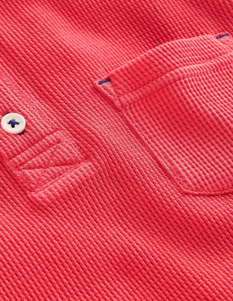 Tops, T-Shirts & Polos-Boden Cosy Waffle Henley T-Shirt-Jam Red JamRed