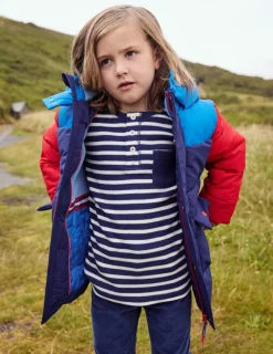 Tops, T-Shirts & Polos-Boden Cosy Waffle Henley T-Shirt-College Navy and Ivory Stripe CollegeNavyandIvoryStripe