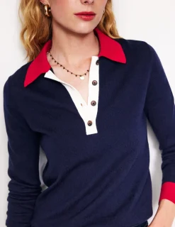 Sweaters & Cardigans-Boden Cotton Blend Henley Sweater- Navy