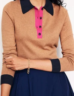 Sweaters & Cardigans-Boden Cotton Blend Henley Sweater-Camel Melange CamelMelange