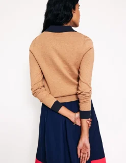 Sweaters & Cardigans-Boden Cotton Blend Henley Sweater-Camel Melange CamelMelange