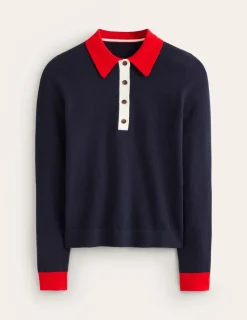 Sweaters & Cardigans-Boden Cotton Blend Henley Sweater- Navy
