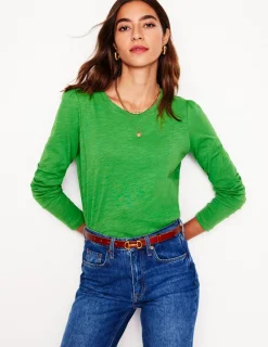 T-Shirts & Tanks | Tops & Blouses-Boden Cotton Crew Long Sleeve Top-Paradise Green ParadiseGreen