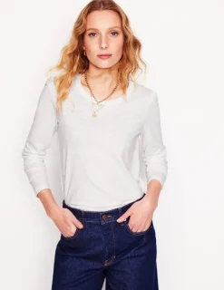 T-Shirts & Tanks | Tops & Blouses-Boden Cotton Crew Long Sleeve Top- White