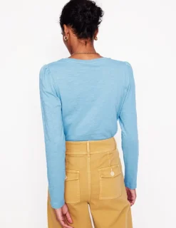 T-Shirts & Tanks | Tops & Blouses-Boden Cotton Crew Long Sleeve Top-Duck Egg Blue DuckEggBlue