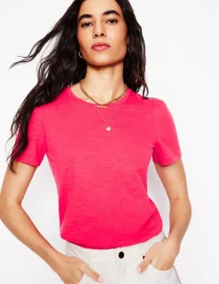 Nightwear & Lougewear | T-Shirts & Tanks-Boden Cotton Puff Sleeve T-Shirt-Camelia Pink CameliaPink
