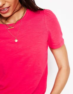 Nightwear & Lougewear | T-Shirts & Tanks-Boden Cotton Puff Sleeve T-Shirt-Camelia Pink CameliaPink