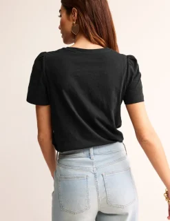 Nightwear & Lougewear | T-Shirts & Tanks-Boden Cotton Puff Sleeve T-Shirt- Black