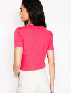 Nightwear & Lougewear | T-Shirts & Tanks-Boden Cotton Puff Sleeve T-Shirt-Camelia Pink CameliaPink