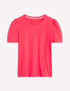 Nightwear & Lougewear | T-Shirts & Tanks-Boden Cotton Puff Sleeve T-Shirt-Camelia Pink CameliaPink