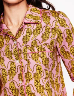 Nightwear & Lougewear-Boden Cotton Sateen Pajama Shirt-Ceylon Yellow, Tiger CeylonYellow,Tiger