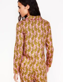 Nightwear & Lougewear-Boden Cotton Sateen Pajama Shirt-Ceylon Yellow, Tiger CeylonYellow,Tiger