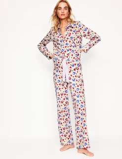 Nightwear & Lougewear-Boden Cotton Sateen Pajama Shirt-Ivory, Heart Flutter Ivory,HeartFlutter