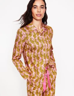 Nightwear & Lougewear-Boden Cotton Sateen Pajama Shirt-Ceylon Yellow, Tiger CeylonYellow,Tiger