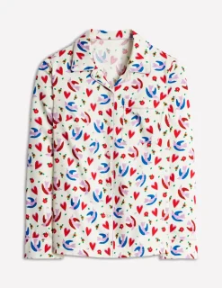 Nightwear & Lougewear-Boden Cotton Sateen Pajama Shirt-Ivory, Heart Flutter Ivory,HeartFlutter