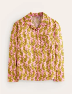 Nightwear & Lougewear-Boden Cotton Sateen Pajama Shirt-Ceylon Yellow, Tiger CeylonYellow,Tiger