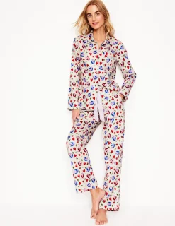 Nightwear & Lougewear-Boden Cotton Sateen Pajama Trousers-Ivory, Heart Flutter Ivory,HeartFlutter