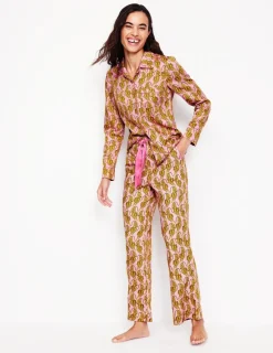 Nightwear & Lougewear-Boden Cotton Sateen Pajama Trousers-Ceylon Yellow, Tiger CeylonYellow,Tiger