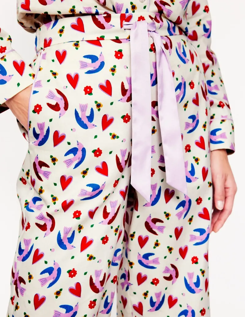 Nightwear & Lougewear-Boden Cotton Sateen Pajama Trousers-Ivory, Heart Flutter Ivory,HeartFlutter