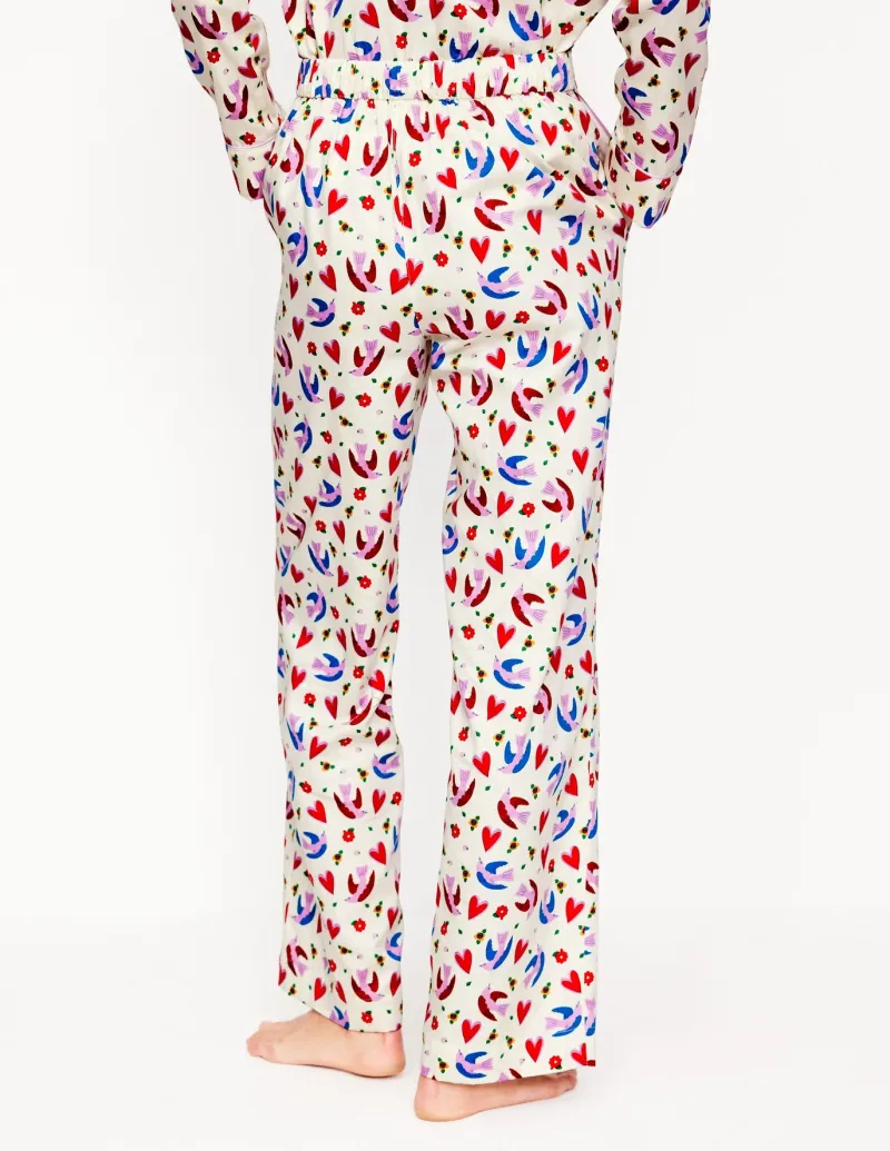 Nightwear & Lougewear-Boden Cotton Sateen Pajama Trousers-Ivory, Heart Flutter Ivory,HeartFlutter