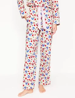 Nightwear & Lougewear-Boden Cotton Sateen Pajama Trousers-Ivory, Heart Flutter Ivory,HeartFlutter