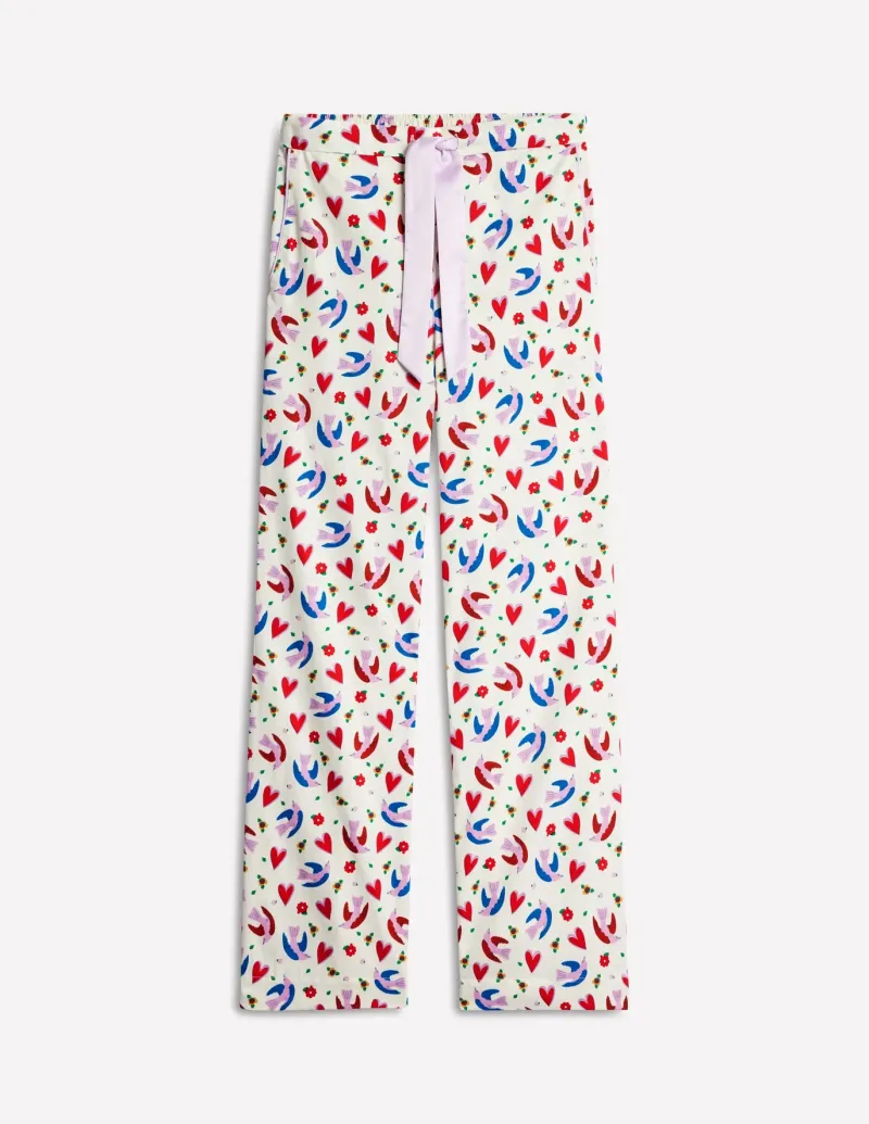 Nightwear & Lougewear-Boden Cotton Sateen Pajama Trousers-Ivory, Heart Flutter Ivory,HeartFlutter