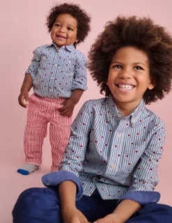 Shirts | Tops, T-Shirts & Polos-Boden Cotton Shirt-Blue Seersucker Hearts BlueSeersuckerHearts