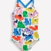 Swimwear & Beachwear-Boden Cross-Back Printed Swimsuit-Multi Oatmeal Rainbow Pets MultiOatmealRainbowPets