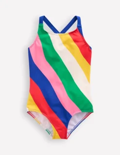 Swimwear & Beachwear-Boden Cross-Back Printed Swimsuit-Multi Rainbow Swirl MultiRainbowSwirl