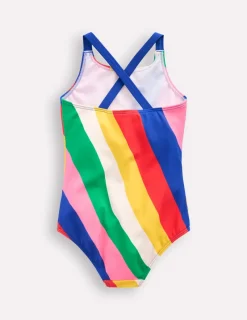 Swimwear & Beachwear-Boden Cross-Back Printed Swimsuit-Multi Rainbow Swirl MultiRainbowSwirl