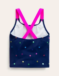 Swimwear & Beachwear-Boden Cross-Back Tankini Top-Navy Rainbow Confetti Spot NavyRainbowConfettiSpot