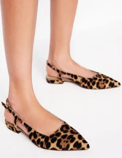 Flats-Boden Cut Out Sling Back Flats- Leopard