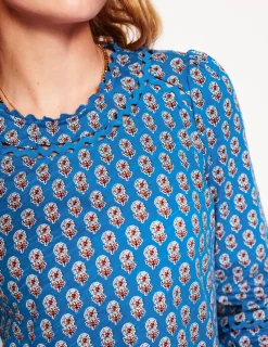 T-Shirts & Tanks | Tops & Blouses-Boden Daisy Long Sleeve Top-Gallery Blue, Camellia Stamp GalleryBlue,CamelliaStamp