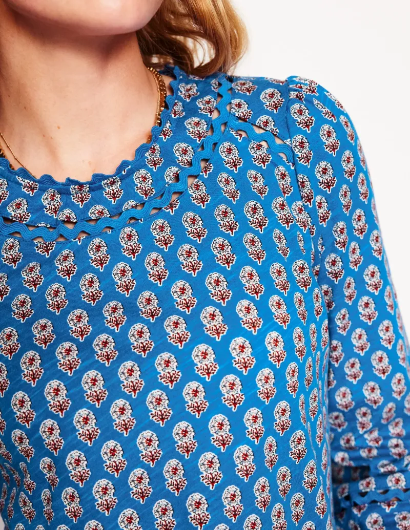 T-Shirts & Tanks | Tops & Blouses-Boden Daisy Long Sleeve Top-Gallery Blue, Camellia Stamp GalleryBlue,CamelliaStamp