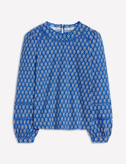 T-Shirts & Tanks | Tops & Blouses-Boden Daisy Long Sleeve Top-Gallery Blue, Camellia Stamp GalleryBlue,CamelliaStamp