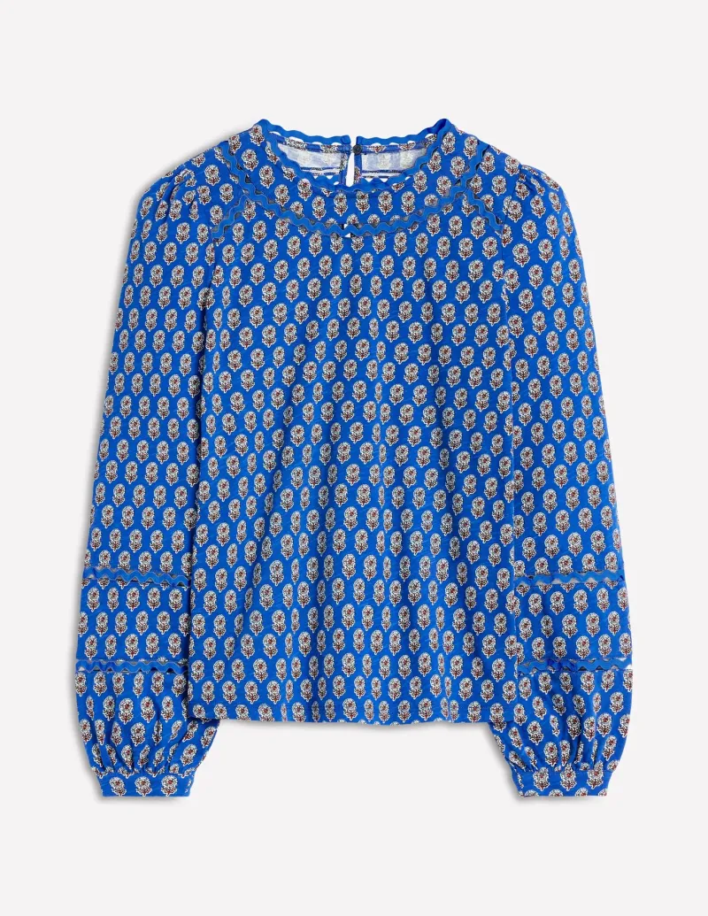 T-Shirts & Tanks | Tops & Blouses-Boden Daisy Long Sleeve Top-Gallery Blue, Camellia Stamp GalleryBlue,CamelliaStamp
