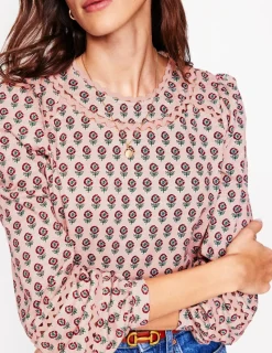 T-Shirts & Tanks | Tops & Blouses-Boden Daisy Long Sleeve Top-Milkshake, Camellia Stamp Milkshake,CamelliaStamp