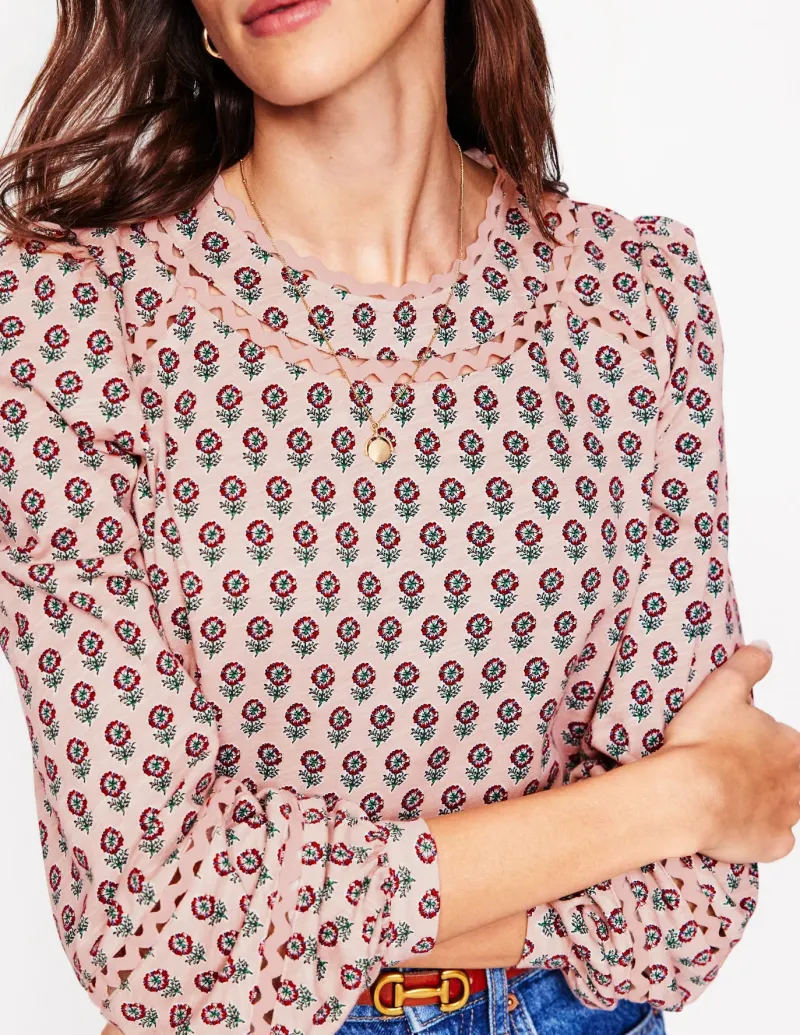 T-Shirts & Tanks | Tops & Blouses-Boden Daisy Long Sleeve Top-Milkshake, Camellia Stamp Milkshake,CamelliaStamp