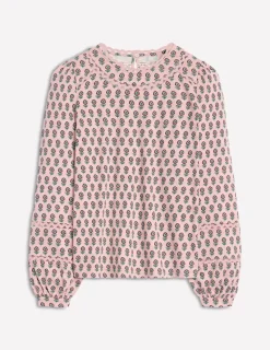 T-Shirts & Tanks | Tops & Blouses-Boden Daisy Long Sleeve Top-Milkshake, Camellia Stamp Milkshake,CamelliaStamp
