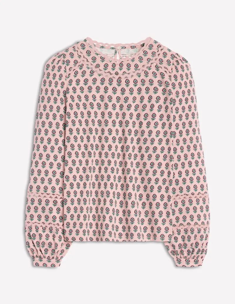 T-Shirts & Tanks | Tops & Blouses-Boden Daisy Long Sleeve Top-Milkshake, Camellia Stamp Milkshake,CamelliaStamp