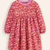 Dresses-Boden Dixie Tiered Sweatshirt Dress-Brilliant Red Flowerbed BrilliantRedFlowerbed