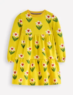 Dresses-Boden Dixie Tiered Sweatshirt Dress-Tropical Yellow Daffodil TropicalYellowDaffodil
