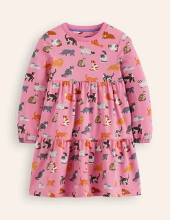 Dresses-Boden Dixie Tiered Sweatshirt Dress-Formica Pink Cats FormicaPinkCats