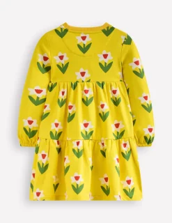 Dresses-Boden Dixie Tiered Sweatshirt Dress-Tropical Yellow Daffodil TropicalYellowDaffodil