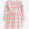 Dresses-Boden Doris Ruffle Rib Jersey Dress-Multi Rainbow Stripe MultiRainbowStripe