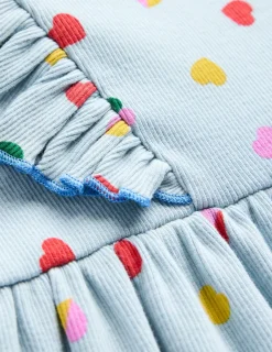 Dresses-Boden Doris Ruffle Rib Jersey Dress-Vintage Blue Confetti Heart VintageBlueConfettiHeart