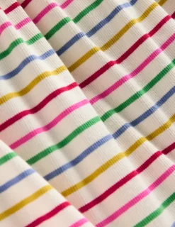 Dresses-Boden Doris Ruffle Rib Jersey Dress-Multi Rainbow Stripe MultiRainbowStripe