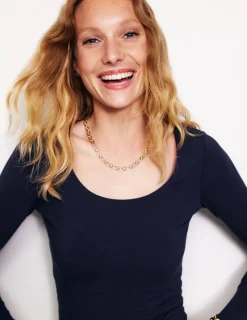 T-Shirts & Tanks | Tops & Blouses-Boden Double Layer Scoop Long Sleeve- Navy