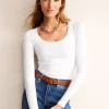 T-Shirts & Tanks | Tops & Blouses-Boden Double Layer Scoop Long Sleeve- White