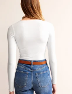 T-Shirts & Tanks | Tops & Blouses-Boden Double Layer Scoop Long Sleeve- White